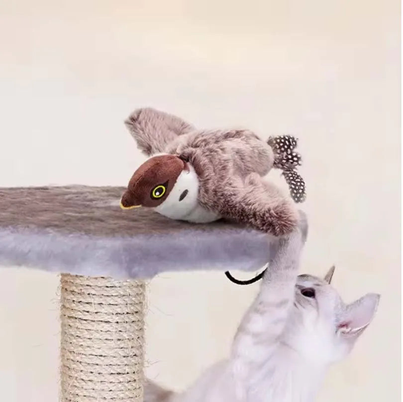Interactive Cat Toys Rechargeable Flying Bird Cat Toy Chirping Flapping Bird(No Flying) Can Add Catnip Touch Activated Plush Toy